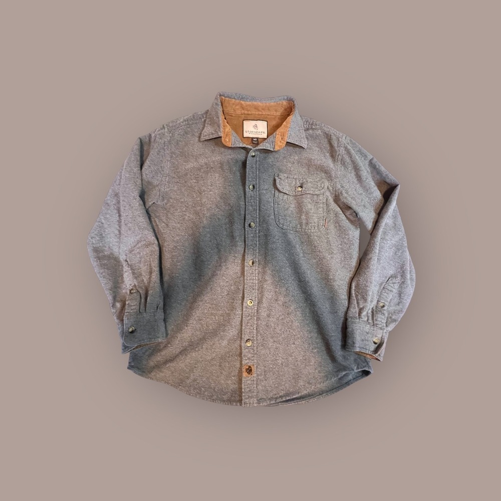 Legendary Whitetails MD Flannel Shirt Mens Grey‎ Excellent Corduroy Collar 6464